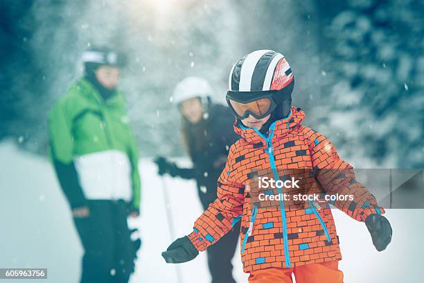 Little Boy Skiing Stock Photo - Download Image Now - Skiing, Family, Mountain