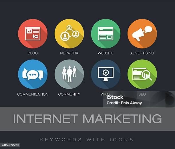 Internet Marketing Keywords With Icons Stock Illustration - Download Image Now - Icon Symbol, Marketing, Digitally Generated Image