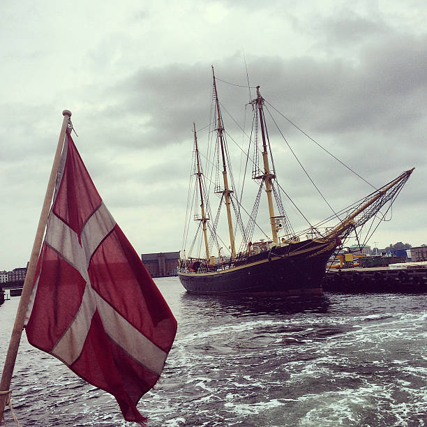 Copenhagen, Denmark -  September 14, 2014: Danish flag on a ferry, Copenhagen, Denmark