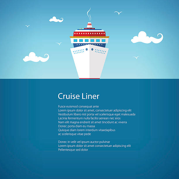 Front View of the Cruise Ship, Poster Cruise Ship at Sea, a Front View of the Liner, Travel Concept , Poster Brochure Flyer Design, Vector Illustration cruise ship stock illustrations