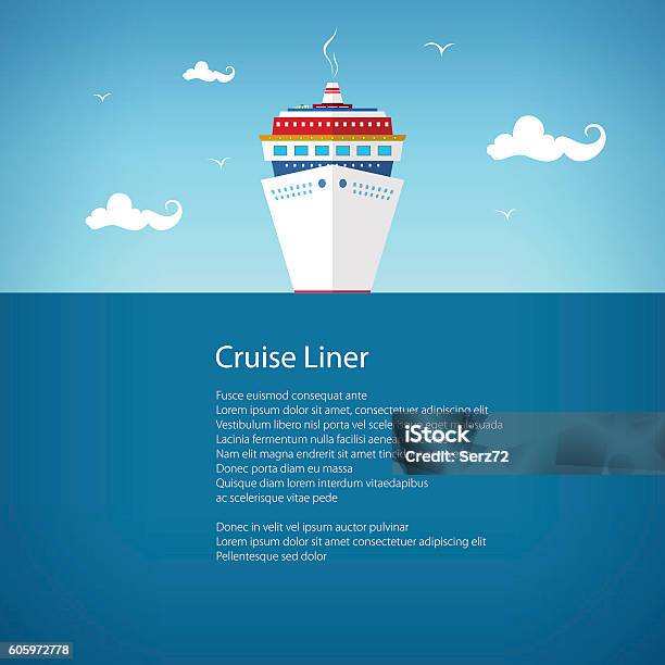 Front View Of The Cruise Ship Poster Stock Illustration - Download Image Now - Cruise Ship, Backgrounds, Front View