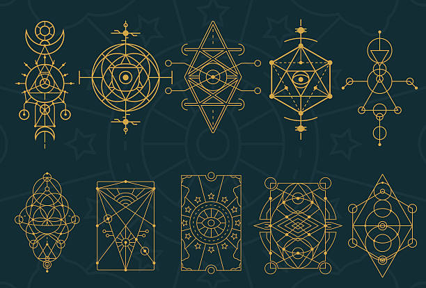 Abstract Sacred Geometry and Magic Symbols Set 4 A set of abstract symbol in different styles: sacred geometry, magic, mystic, meditation, alien. occult symbols stock illustrations