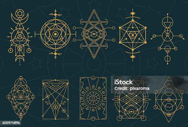 Abstract Sacred Geometry And Magic Symbols Set 4 Stock Illustration - Download Image Now - Symbol, Spirituality, Paranormal
