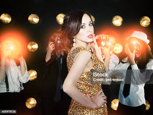 Superstar Woman Posing To Paparazzi Stock Photo - Download Image Now - Celebrities, Hollywood - California, Luxury