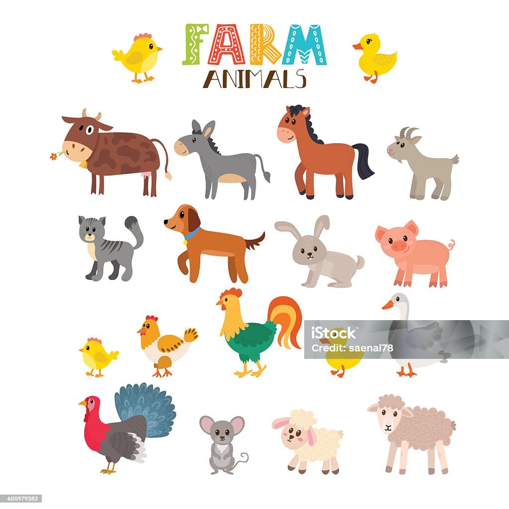 Farm Animals Vector Set Cute Cartoon Animals Stock Illustration ...