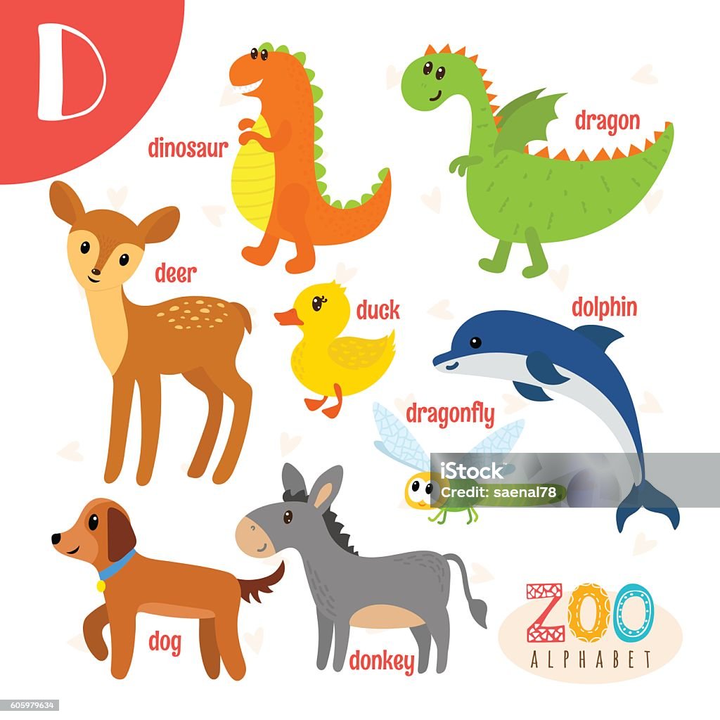 Letter D Cute Animals Funny Cartoon Animals In Vector Stock Illustration -  Download Image Now - iStock