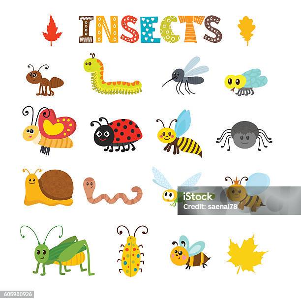 Vector Set Of Cartoon Insects Colorful Bugs Collection Stock Illustration - Download Image Now