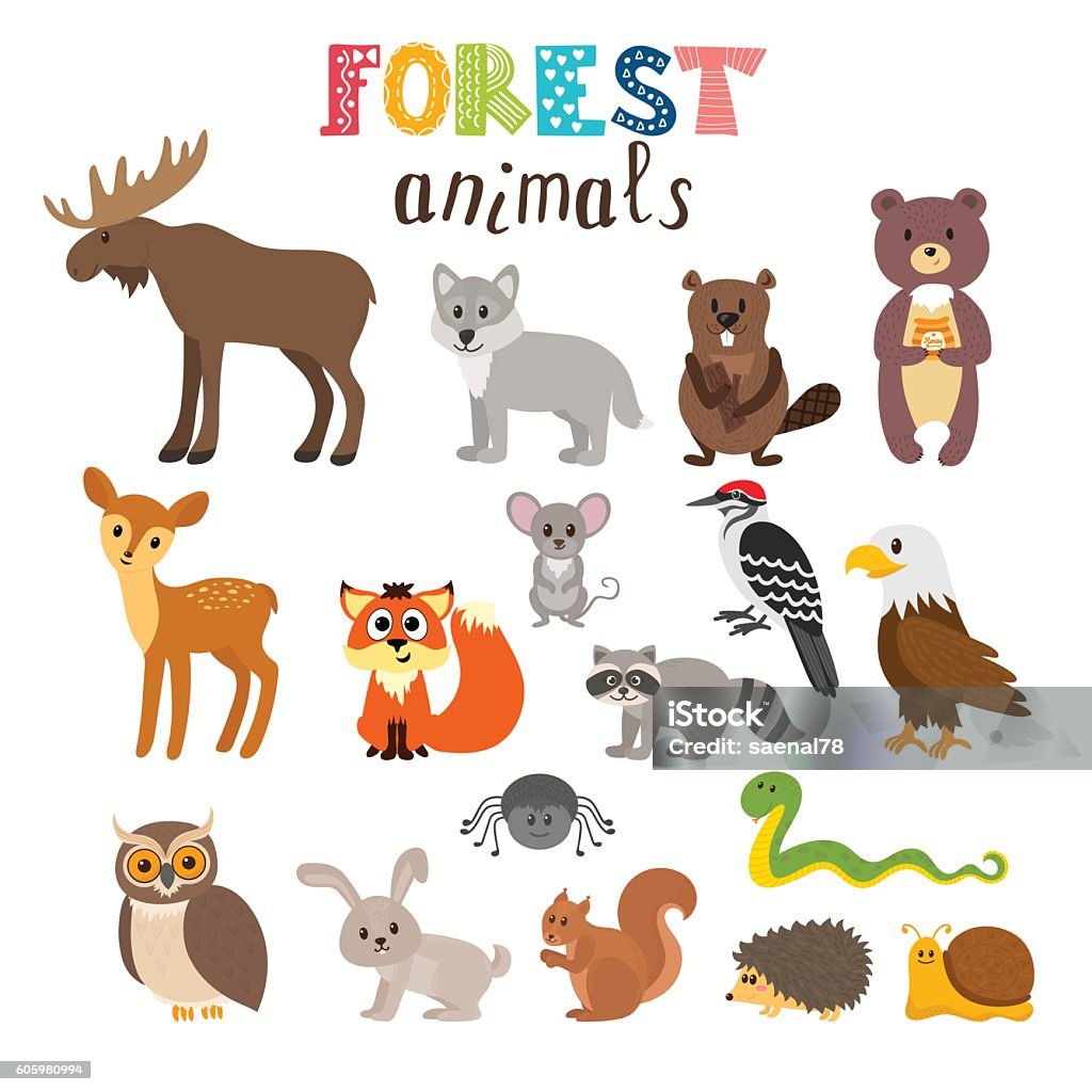 Set Of Cute Forest Animals In Vector Woodland Cartoon Style Stock  Illustration - Download Image Now - iStock