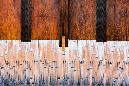 Detail of traditional wooden Japanese house wall in the Gion area of Kyoto
