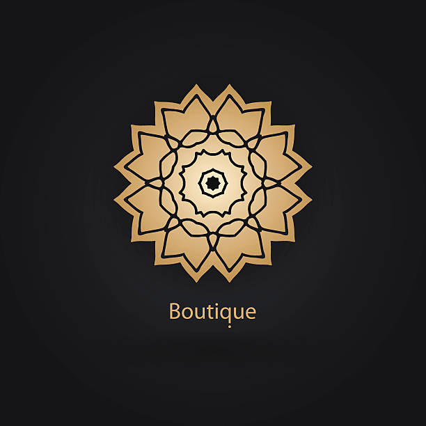 Volumetric golden big bud. Vintage. Islam, Arabic, Indian. Retro. Gold. Luxury logotype in the shape of a flower for antique boutique. Gold logo, flower. Simple geometric sign. Icons, business, invitations. Volumetric golden big bud. Vintage. Islam, Arabic, Indian. Retro. tibetan ethnicity stock illustrations