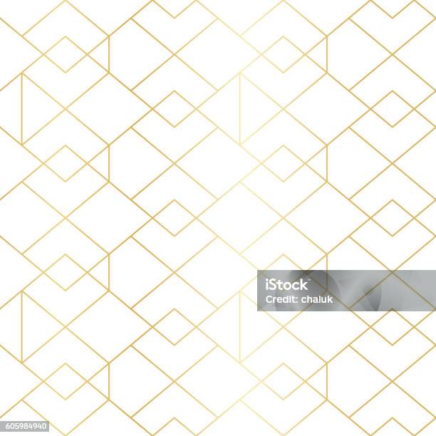 Seamless Gold Geometric Pattern With Line Rhombus Stock Illustration - Download Image Now - Pattern, Geometric Shape, Gold Colored