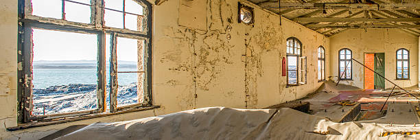 istock Panoramic view of inside of building 605985056