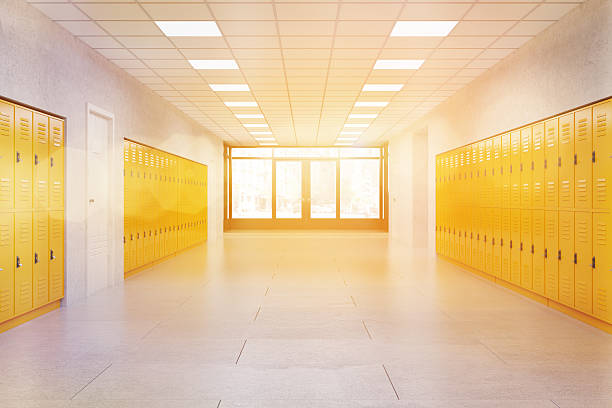 istock School lobby with yellow lockers 605986698