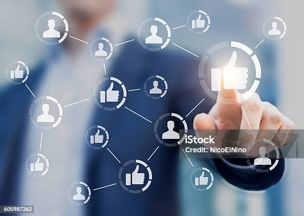 Person Touching Like Buttons Concept About Social Media Network Stock Photo - Download Image Now