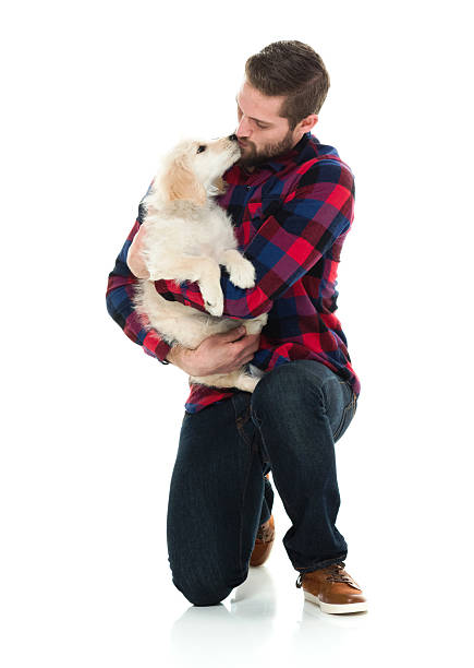 Man embracing and kissing with his dog - fotografia de stock