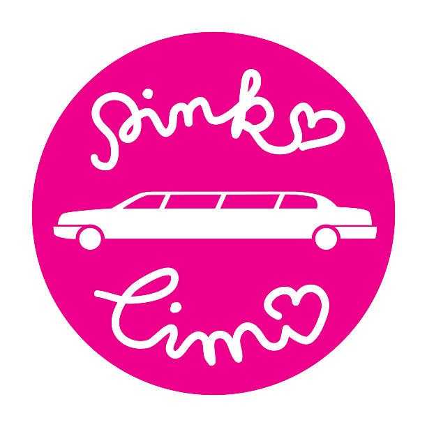 Limousine service pink graphic icon sign in round. vector art illustration