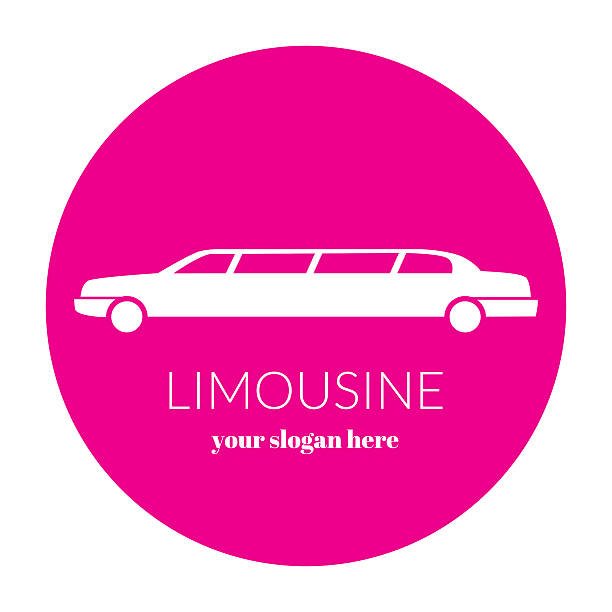 Limousine service pink graphic icon sign in round. vector art illustration