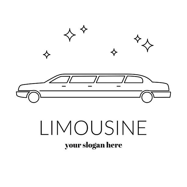 Limousine service black and white graphic outline icon sign. vector art illustration