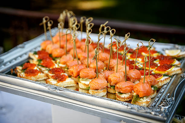 istock Catering service. Restaurant table with food at event. 605990454