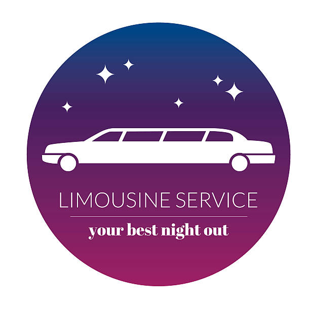 Limousine night service graphic icon sign in round. vector art illustration