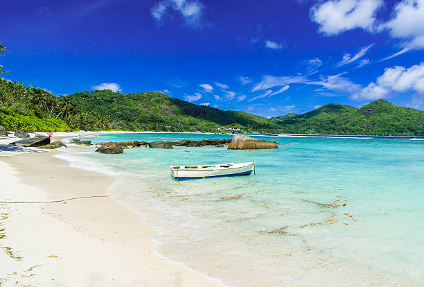 istock Petite Anse - beautiful beach on island Mahe, Seychelles 605990582