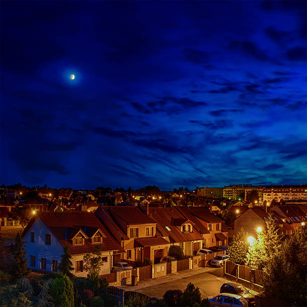 istock Modern houses in the evening 605990626