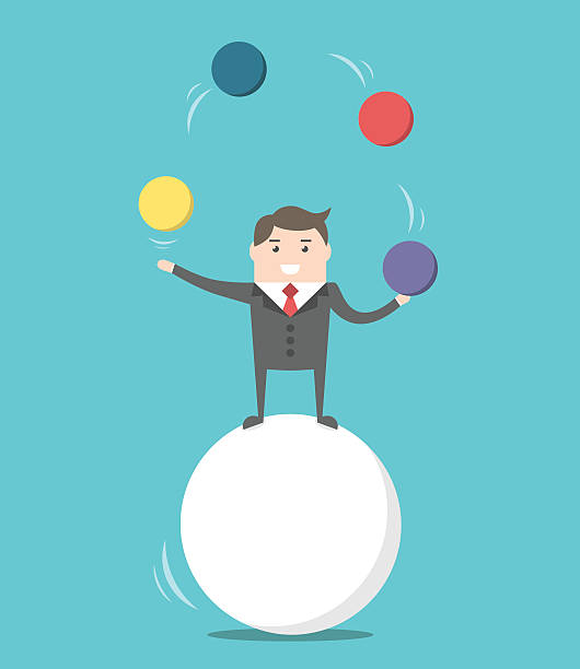 бизнесмен балансирует на мяче - juggling business businessman ball stock illustrations