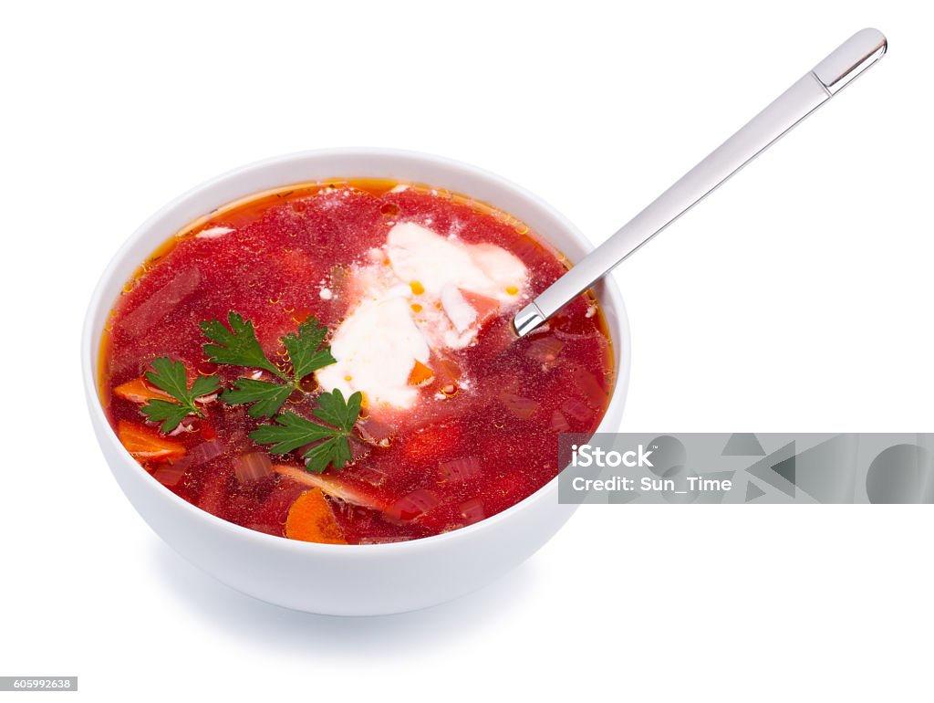 Hot Borsch In A White Bowl Isolated On A White Stock Photo - Download ...