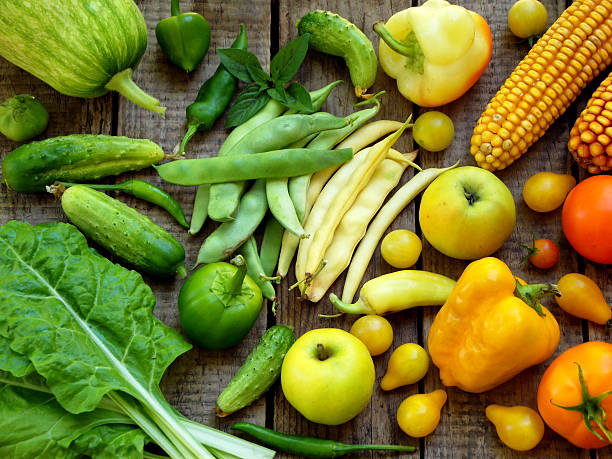 istock green, yellow, red fruits and vegetables 605992888