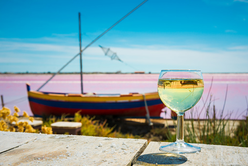 fishing boat, white wine and saline in France