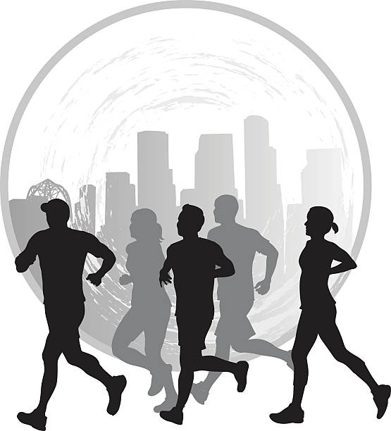 illustrations, cliparts, dessins animés et icônes de ville joggers icône vector silhouette - shadow lifestyles leisure activity court