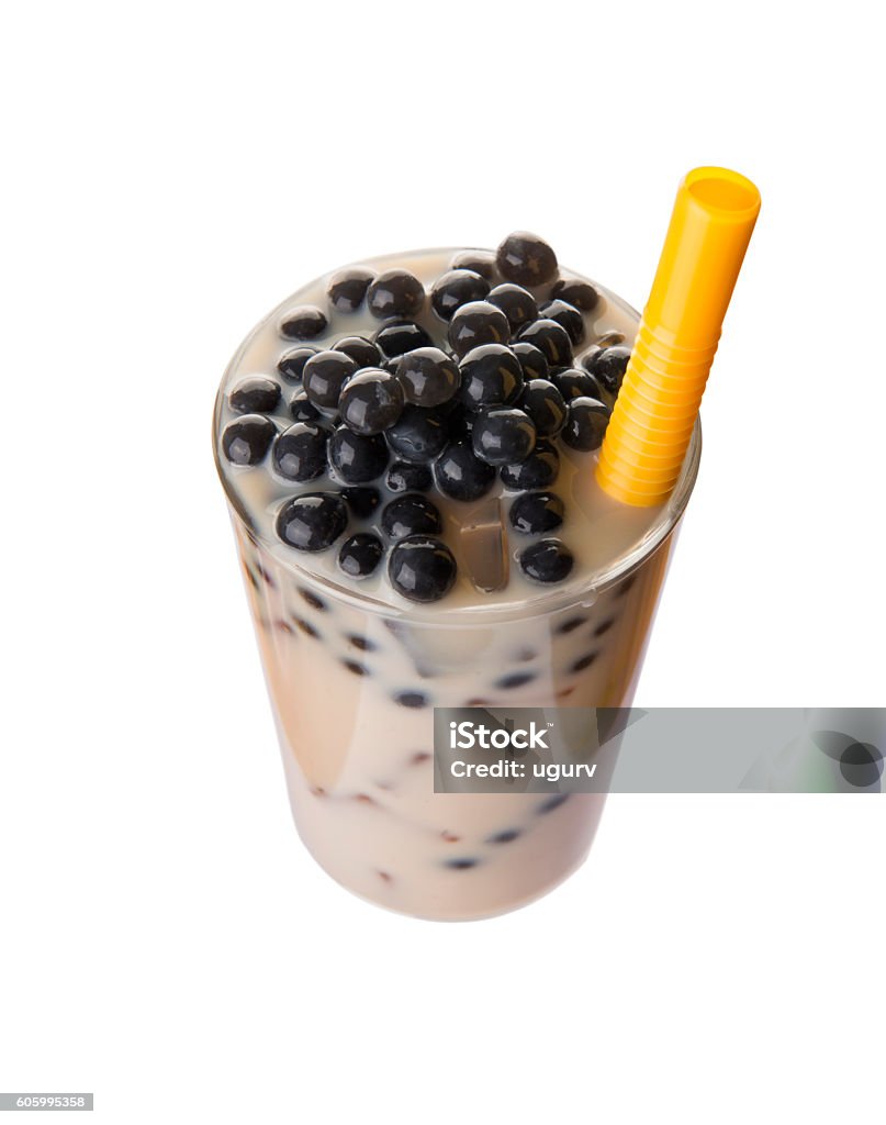 Vista dall'alto del tè a bolle con perle tapioca - Foto stock royalty-free di Tè al latte con perle di tapioca