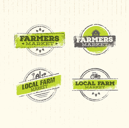 Farmers Market. Organic Farm Fresh Healthy Food Eco Green Vector Concept on Raw Texture Background