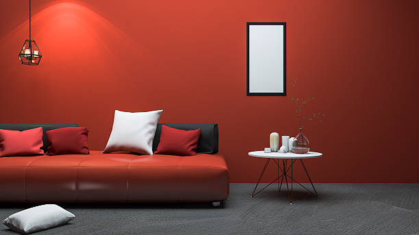istock 3d rendering red modern style living room with nice decor 606000224