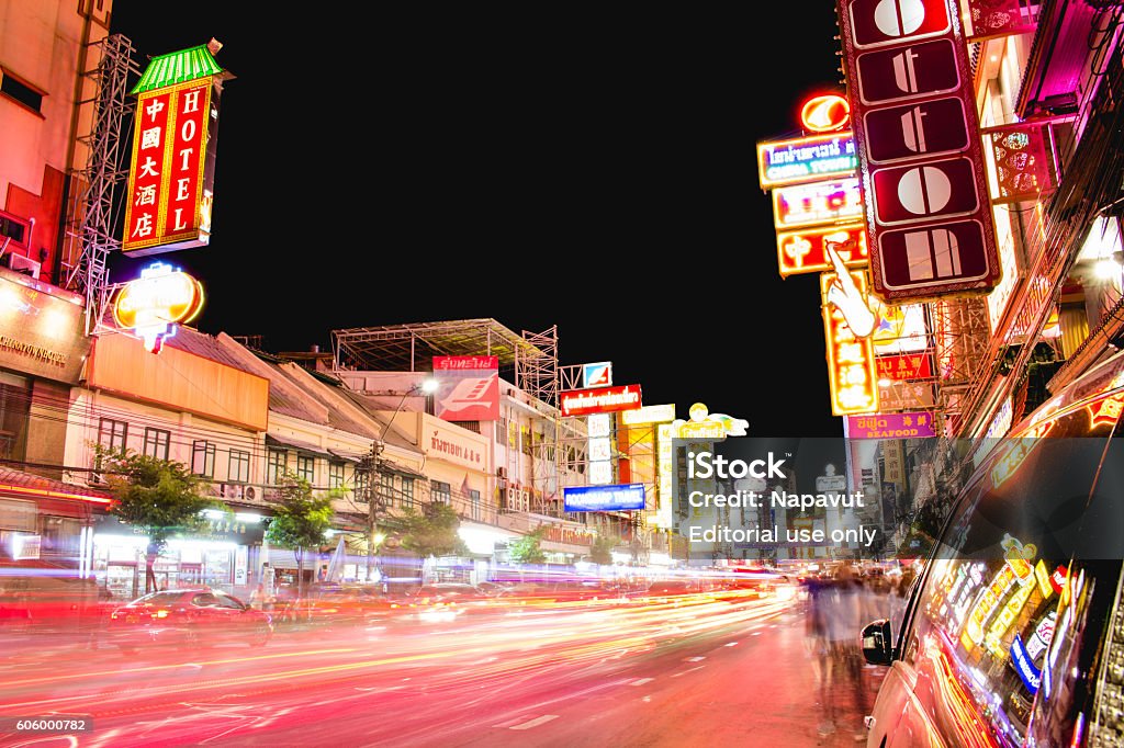 China town Yaowarat road, Bangkok Thailand Bangkok, Thailand - September 3, 2016: China town Yaowarat road at night in Bangkok Thailand Architecture Stock Photo