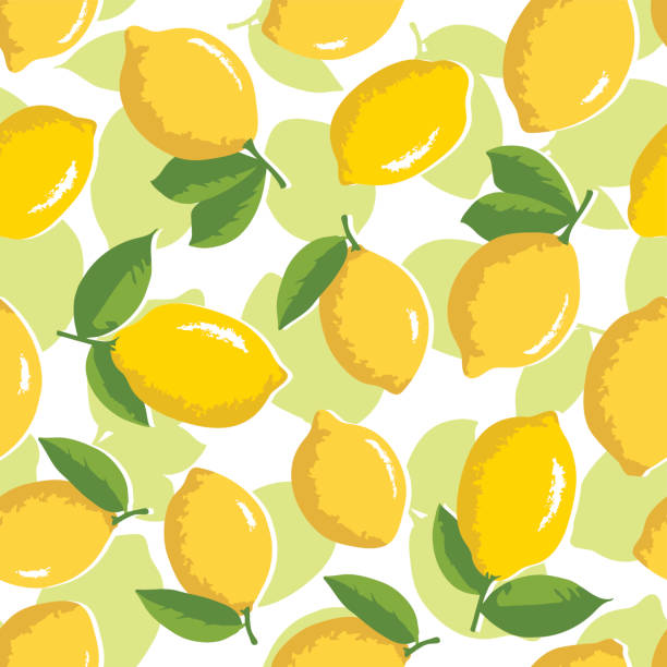 ilustrações de stock, clip art, desenhos animados e ícones de vector summer pattern with lemons and flowers - orange portion vector textured