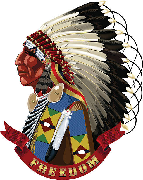 戦争ボンネットでネイティブアメリカンインディアンのプロフィール。 - breast plate点のイラスト素材／クリップアート素材／マンガ素材／アイコン素材