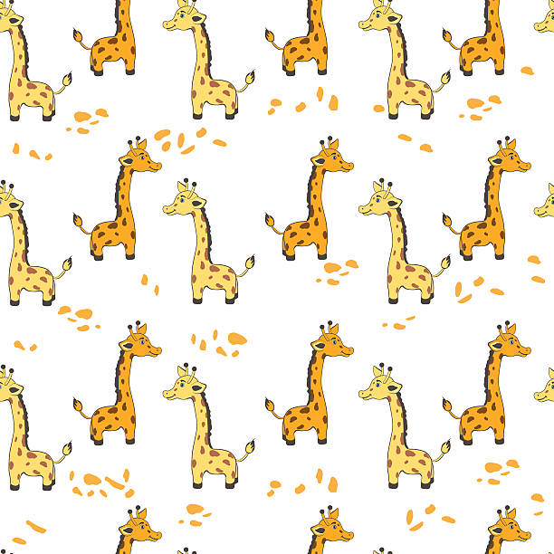 urocza żyrafa z kreskówek, wektorowy wzór bez szwu - south african giraffe stock illustrations