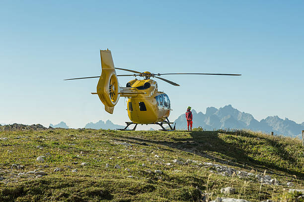istock Yellow helicopter used for rescue operations. 606006580