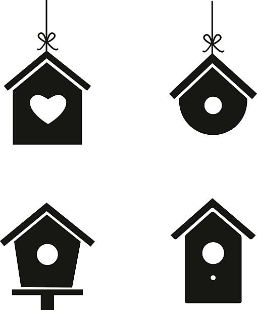 Bird house icon set Bird house icon set isolated on white background nesting box stock illustrations