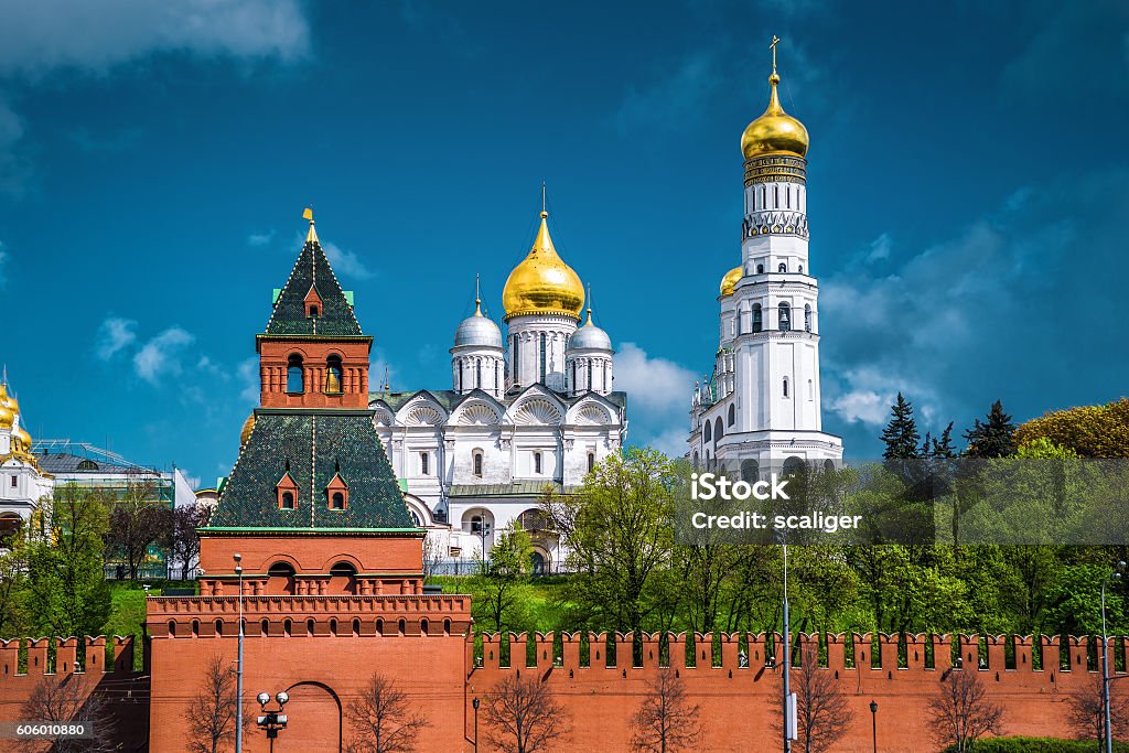 The Moscow Kremlin The Moscow Kremlin. The Cathedral of the Archangel and Bell Tower of Ivan the Great. Russia. Ancient Stock Photo