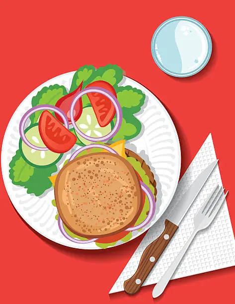 Vector illustration of Dinner Plate Filled With Foods
