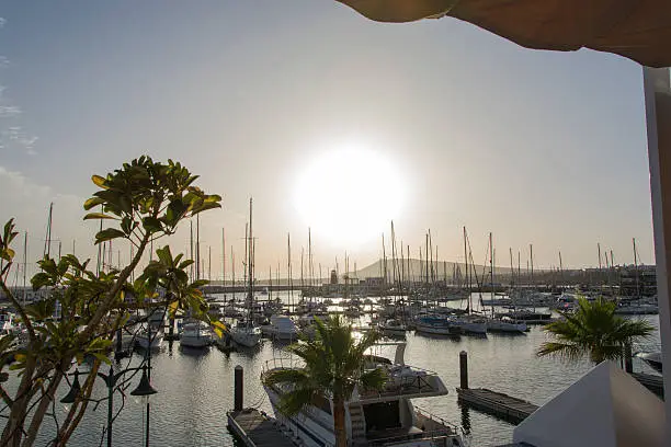 Sunset at the Rubicon Marina in Lanzarote.  Shot was taken from a restraurant on the higher level