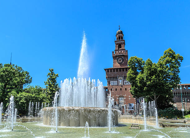 istock Castello Sforzesco in Milan view with fountain 606012410
