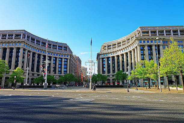 Washington D.C., USA - May 2, 2015: United States Navy Memorial is situated in Washington D.C., USA. It is a symbol for those who was and is serving in the Navy, Marine Corps, Coast Guard, and the Merchant Marine.