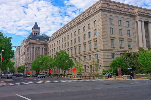 Washington D.C., USA - May 2, 2015: Internal Revenue Service Building is located in Washington D.C., USA. It is the headquarters for the Internal Revenue Service. It is located in the Federal Triangle and was built in 1936.