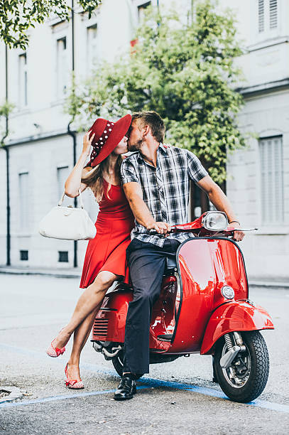 Young Couple Portrait with a Vintage Scooter