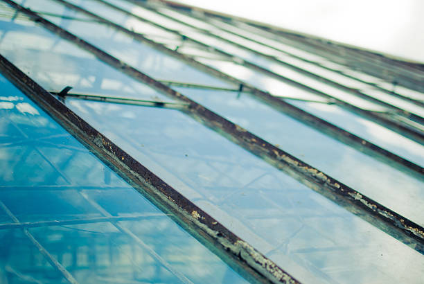 istock Blue windows of a rusty greenhouse 606016524