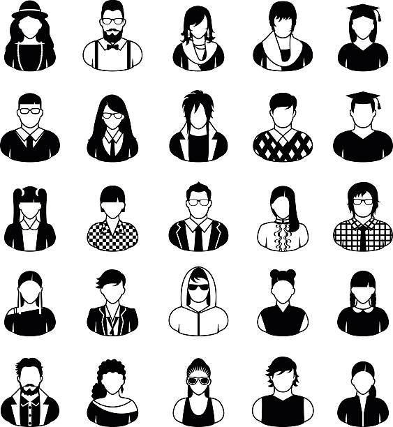 menschen-symbole in schwarz und weiß. - silhouette student teenager university stock-grafiken, -clipart, -cartoons und -symbole