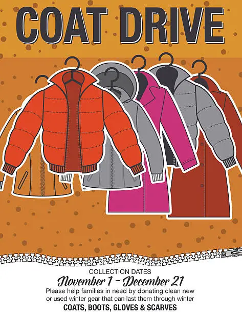 Vector illustration of Winter Coat Drive Charity Poster template.